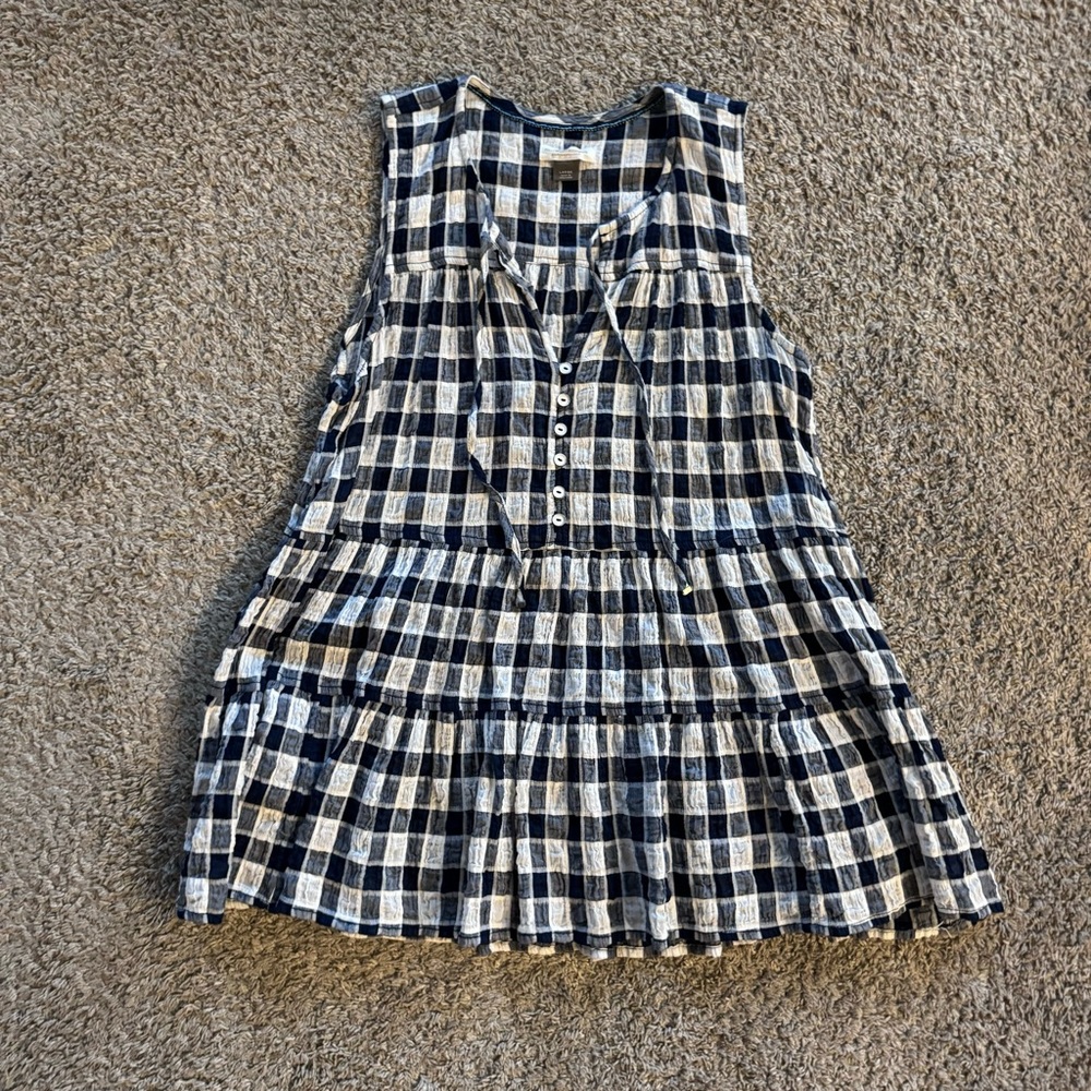 ANTHROPOLOGIE PILCRO Neve Gingham Tiered Top Blue/White size L - Picture 2 of 7